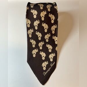 Vintage Dominique France New York Paris Novelty Brown Silk Beige Elephant Tie